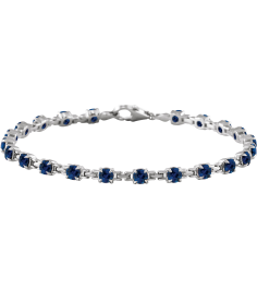 Brc901 Bracelet Set 14K White Round Lab-Grown Blue Sapphire 3.5 Mm 7 14 In Polished Lab-Grown Blue Sapphire Line Bracelet
