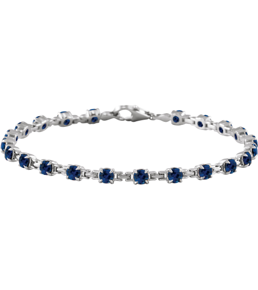 Brc901 Bracelet Set 14K White Round Lab-Grown Blue Sapphire 3.5 Mm 7 14 In Polished Lab-Grown Blue Sapphire Line Bracelet