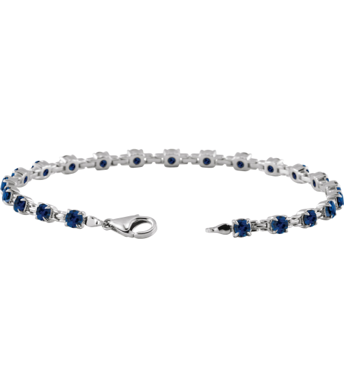 Brc901 Bracelet Set 14K White Round Lab-Grown Blue Sapphire 3.5 Mm 7 14 In Polished Lab-Grown Blue Sapphire Line Bracelet