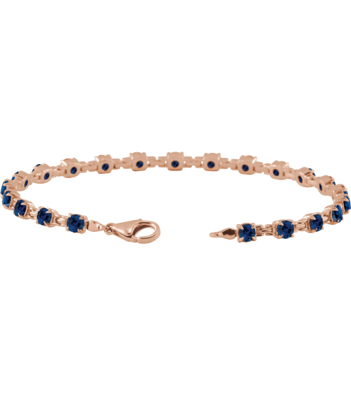 Brc901 Bracelet Set 14K Rose Round Lab-Grown Blue Sapphire 3.5 Mm 7 14 In Polished Lab-Grown Blue Sapphire Line Bracelet