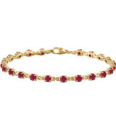 Brc901 Bracelet Set 14K Yellow Round Lab-Grown Ruby 3.5 Mm 7 14 In Polished Lab-Grown Ruby Line Bracelet