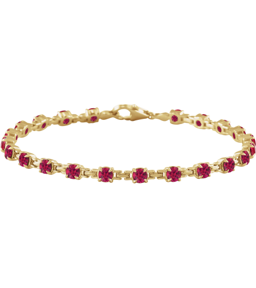 Brc901 Bracelet Set 14K Yellow Round Lab-Grown Ruby 3.5 Mm 7 14 In Polished Lab-Grown Ruby Line Bracelet