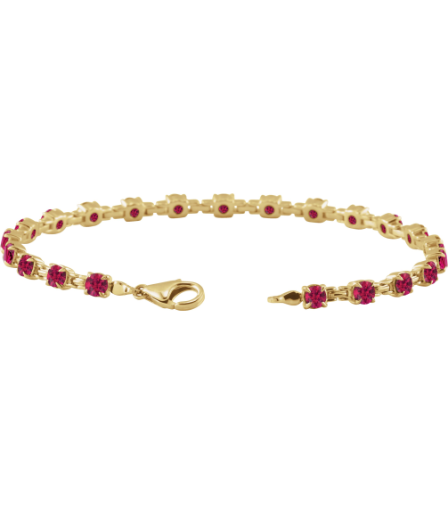 Brc901 Bracelet Set 14K Yellow Round Lab-Grown Ruby 3.5 Mm 7 14 In Polished Lab-Grown Ruby Line Bracelet