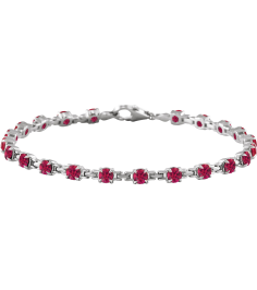 Brc901 Bracelet Set 14K White Round Lab-Grown Ruby 3.5 Mm 7 14 In Polished Lab-Grown Ruby Line Bracelet