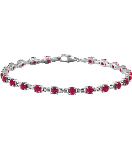 Brc901 Bracelet Set 14K White Round Lab-Grown Ruby 3.5 Mm 7 14 In Polished Lab-Grown Ruby Line Bracelet