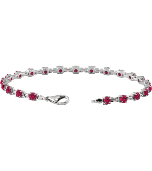 Brc901 Bracelet Set 14K White Round Lab-Grown Ruby 3.5 Mm 7 14 In Polished Lab-Grown Ruby Line Bracelet
