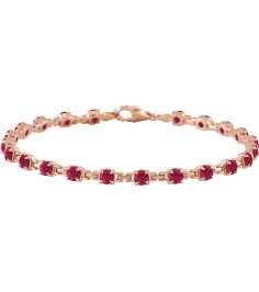 Brc901 Bracelet Set 14K Rose Round Lab-Grown Ruby 3.5 Mm 7 14 In Polished Lab-Grown Ruby Line Bracelet