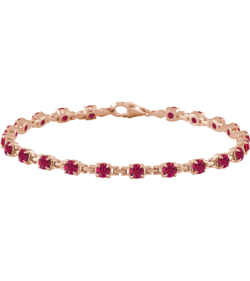 Brc901 Bracelet Set 14K Rose Round Lab-Grown Ruby 3.5 Mm 7 14 In Polished Lab-Grown Ruby Line Bracelet