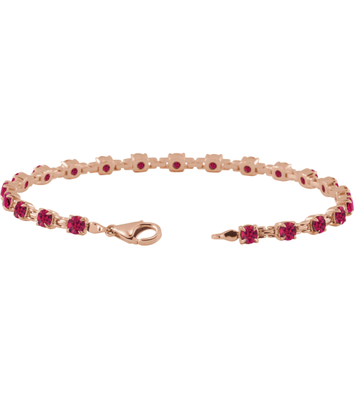 Brc901 Bracelet Set 14K Rose Round Lab-Grown Ruby 3.5 Mm 7 14 In Polished Lab-Grown Ruby Line Bracelet