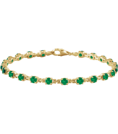 Brc901 Bracelet Set 14K Yellow Round Lab-Grown Emerald 3.5 Mm 7 14 In Polished Lab-Grown Emerald Line Bracelet