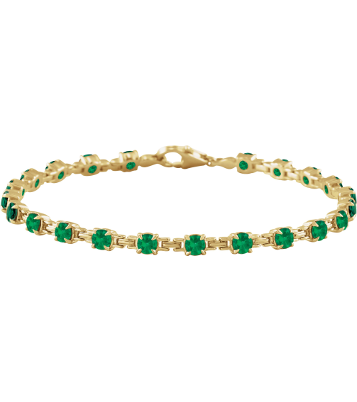 Brc901 Bracelet Set 14K Yellow Round Lab-Grown Emerald 3.5 Mm 7 14 In Polished Lab-Grown Emerald Line Bracelet