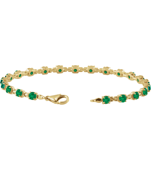 Brc901 Bracelet Set 14K Yellow Round Lab-Grown Emerald 3.5 Mm 7 14 In Polished Lab-Grown Emerald Line Bracelet