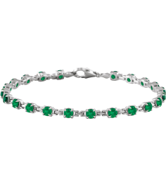 Brc901 Bracelet Set 14K White Round Lab-Grown Emerald 3.5 Mm 7 14 In Polished Lab-Grown Emerald Line Bracelet