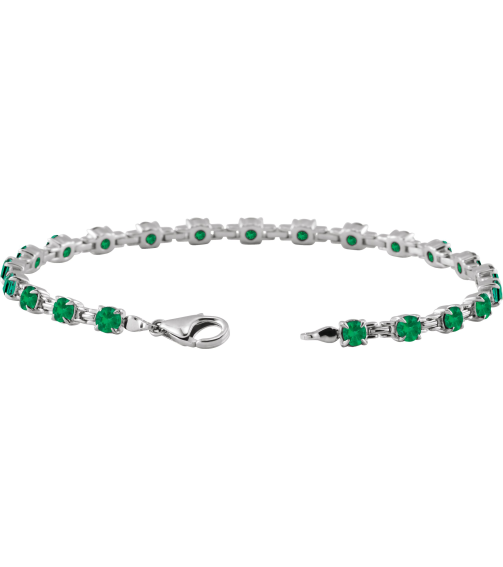 Brc901 Bracelet Set 14K White Round Lab-Grown Emerald 3.5 Mm 7 14 In Polished Lab-Grown Emerald Line Bracelet