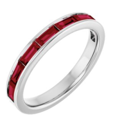 72331 Ring Set 14K White Natural Ruby Straight Baguette 4 X 2 Mm Polished Natural Ruby Stackable Ring