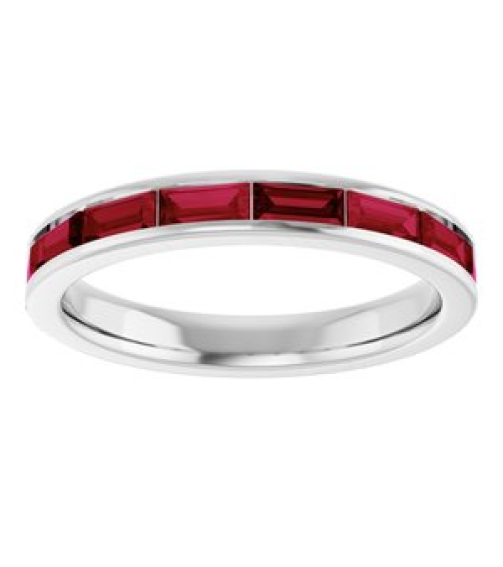 72331 Ring Set 14K White Natural Ruby Straight Baguette 4 X 2 Mm Polished Natural Ruby Stackable Ring