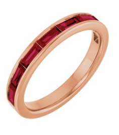72331 Ring Set 14K Rose Natural Ruby Straight Baguette 4 X 2 Mm Polished Natural Ruby Stackable Ring