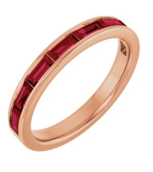 72331 Ring Set 14K Rose Natural Ruby Straight Baguette 4 X 2 Mm Polished Natural Ruby Stackable Ring