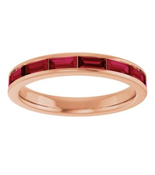 72331 Ring Set 14K Rose Natural Ruby Straight Baguette 4 X 2 Mm Polished Natural Ruby Stackable Ring