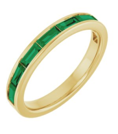 72331 Ring Set 14K Yellow Natural Emerald Straight Baguette 4 X 2 Mm Polished Natural Emerald Stackable Ring