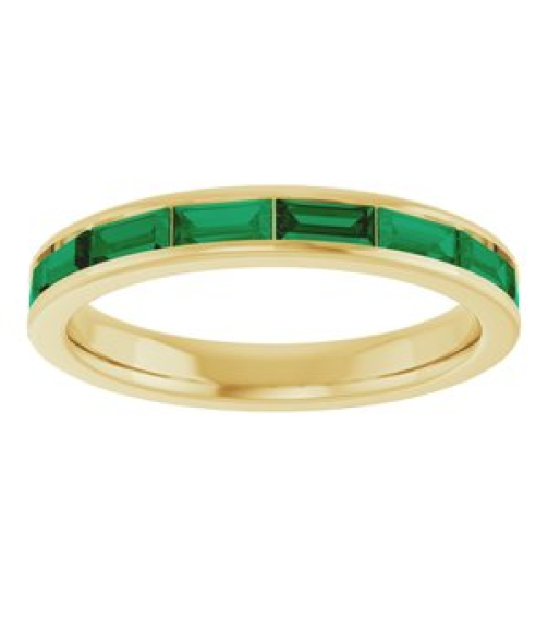 72331 Ring Set 14K Yellow Natural Emerald Straight Baguette 4 X 2 Mm Polished Natural Emerald Stackable Ring