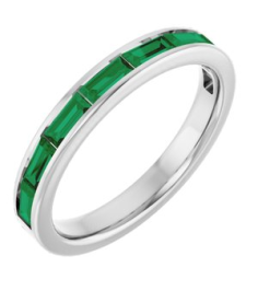 72331 Ring Set 14K White Natural Emerald Straight Baguette 4 X 2 Mm Polished Natural Emerald Stackable Ring