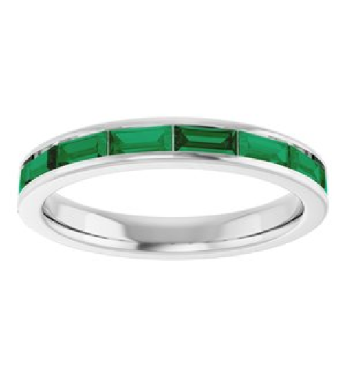 72331 Ring Set 14K White Natural Emerald Straight Baguette 4 X 2 Mm Polished Natural Emerald Stackable Ring