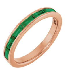 72331 Ring Set 14K Rose Natural Emerald Straight Baguette 4 X 2 Mm Polished Natural Emerald Stackable Ring