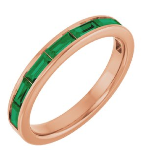 72331 Ring Set 14K Rose Natural Emerald Straight Baguette 4 X 2 Mm Polished Natural Emerald Stackable Ring
