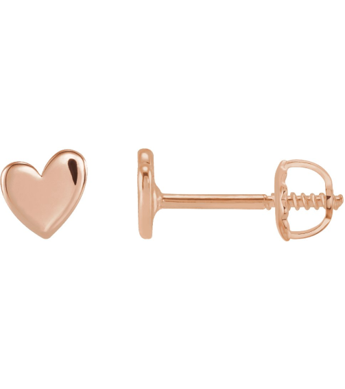 88158 Earring 14K Rose 4 X 4 Mm Left Threaded Back Included .377 In Polished Asymmetrical Heart Earring