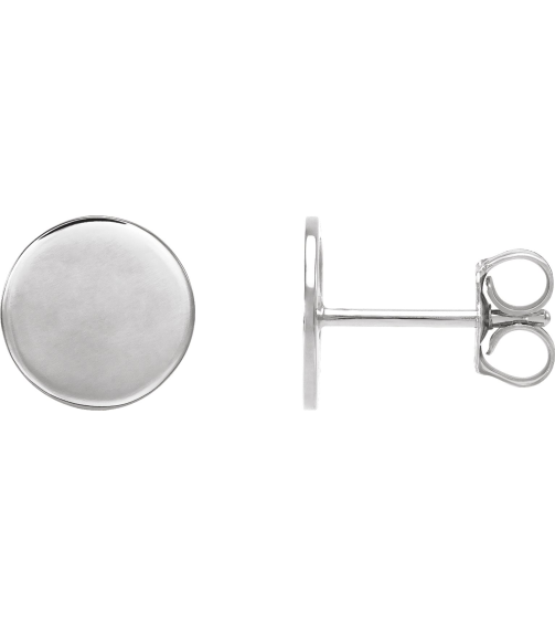 88265 Earring 14K White 8 X 8 Mm Each Friction Back Included Polished Engravable Disc Earring