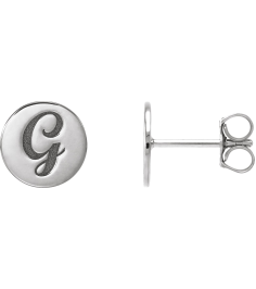 88265 Earring 14K White 8 X 8 Mm Each Friction Back Included Polished Engravable Disc Earring