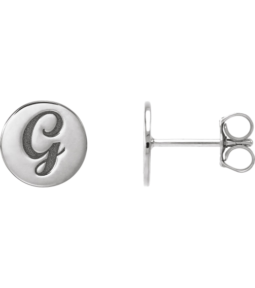 88265 Earring 14K White 8 X 8 Mm Pair Friction Backs Included Polished Engravable Disc Earrings