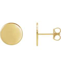 88265 Earring 18K Yellow 10 X 10 Mm Each Friction Back Included Polished Engravable Disc Earring