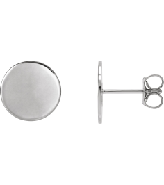 88265 Earring 18K White 10 X 10 Mm Pair Friction Backs Included Polished Engravable Disc Earrings
