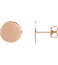 88265 Earring 18K Rose 10 X 10 Mm Each Friction Back Included Polished Engravable Disc Earring