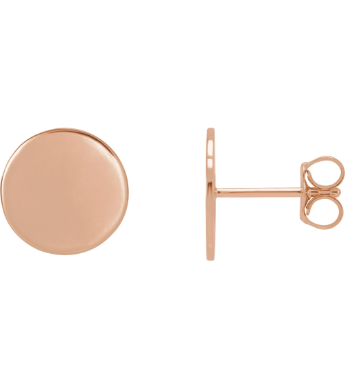 88265 Earring 18K Rose 10 X 10 Mm Each Friction Back Included Polished Engravable Disc Earring
