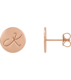 88265 Earring 18K Rose 10 X 10 Mm Each Friction Back Included Polished Engravable Disc Earring