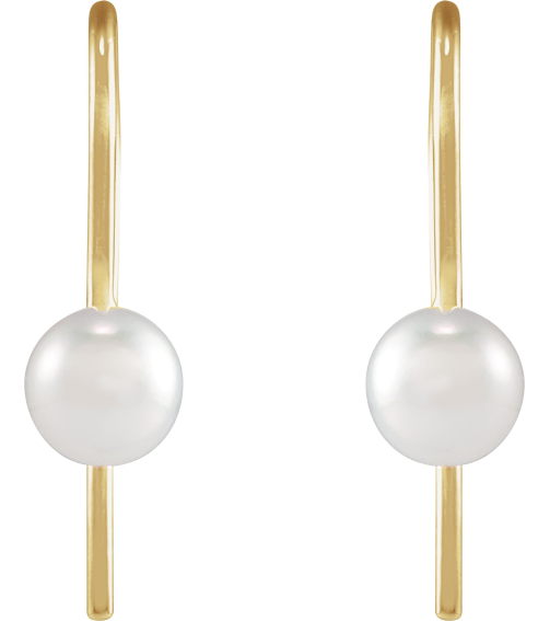 88207 Earring Set Cultured White Akoya Pearl Pearl 6 Mm 14K Yellow Pair Backless Polished Cultured White Akoya Pearl Wire Earrings