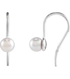 88207 Earring Set Cultured White Akoya Pearl Pearl 4 Mm 14K White Pair Backless Polished Cultured White Akoya Pearl Wire Earrings