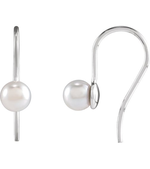 88207 Earring Set Cultured White Akoya Pearl Pearl 4 Mm 14K White Pair Backless Polished Cultured White Akoya Pearl Wire Earrings