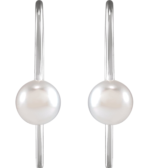 88207 Earring Set Cultured White Akoya Pearl Pearl 4 Mm 14K White Pair Backless Polished Cultured White Akoya Pearl Wire Earrings