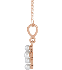 R50023 Necklace Set 14K Rose Pearl Cultured White Seed Pearl 2 Mm 16 In Polished Cultured White Seed Pearl Youth Cross Necklace