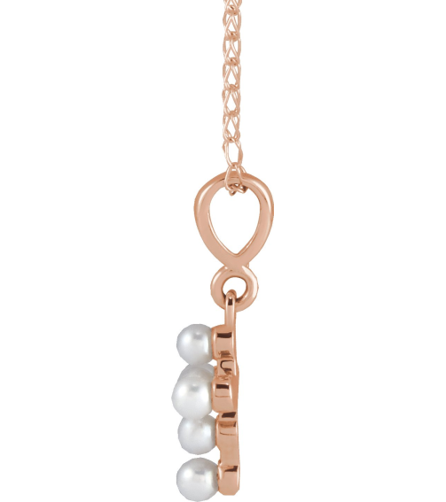 R50023 Necklace Set 14K Rose Pearl Cultured White Seed Pearl 2 Mm 16 In Polished Cultured White Seed Pearl Youth Cross Necklace