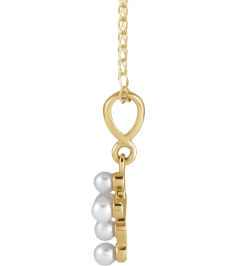 R50023 Necklace Set 14K Yellow Pearl Cultured White Seed Pearl 2 Mm 16 In Polished Cultured White Seed Pearl Youth Cross Necklace