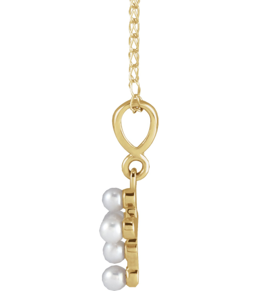 R50023 Necklace Set 14K Yellow Pearl Cultured White Seed Pearl 2 Mm 16 In Polished Cultured White Seed Pearl Youth Cross Necklace