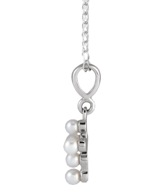 R50023 Necklace Set 14K White Pearl Cultured White Seed Pearl 2 Mm 16 In Polished Cultured White Seed Pearl Youth Cross Necklace