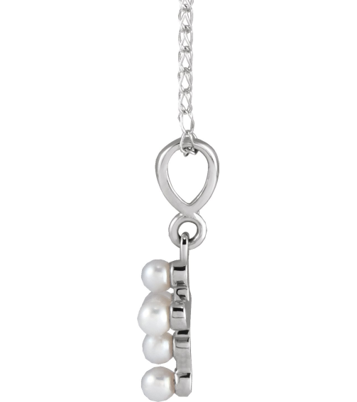 R50023 Necklace Set 14K White Pearl Cultured White Seed Pearl 2 Mm 16 In Polished Cultured White Seed Pearl Youth Cross Necklace