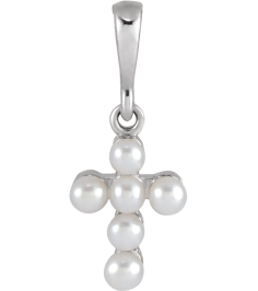 R50023 Pendant Set Sterling Silver Pearl Cultured White Seed Pearl 2 Mm Polished Cultured White Seed Pearl Youth Pendant