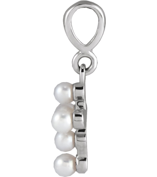 R50023 Pendant Set Sterling Silver Pearl Cultured White Seed Pearl 2 Mm Polished Cultured White Seed Pearl Youth Pendant